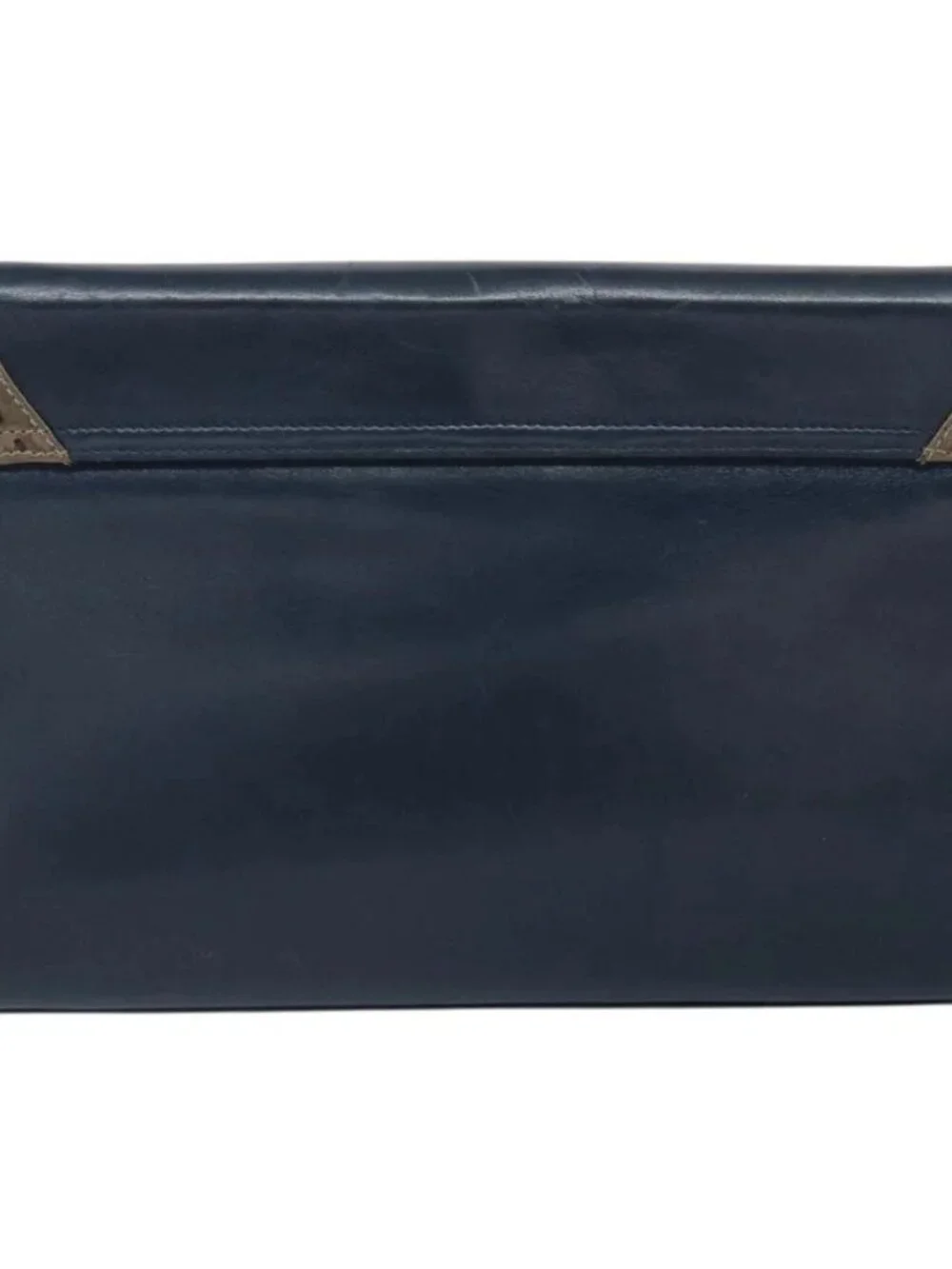 Salvatore Ferragamo Shoulder Bag Leather Navy Gold Auth 166744